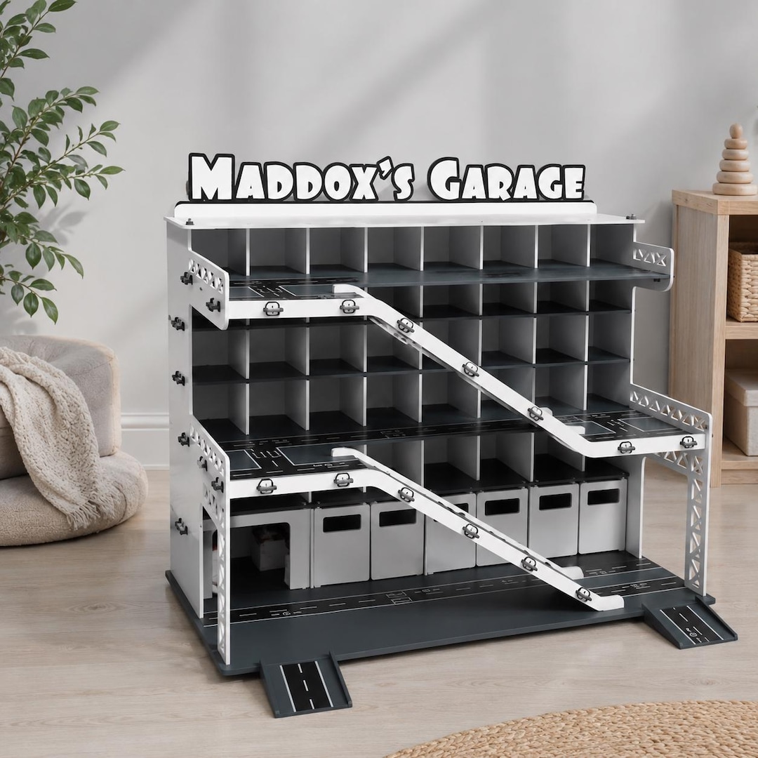 Personalized Toy Car Garage With Car Wash - 1/32 Scale Diecast