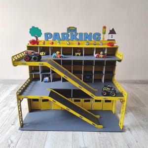Personalized Wooden Toy Garage with Ramp for Boys – Montessori Hot Wheels Organizer | 1 32 1:64 Car Storage Gift for Toddlers
