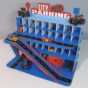 Wooden Toy Garage with Doors & Parking | Montessori Gift | Personalized toy car garage