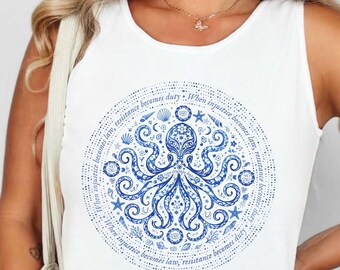 Camiseta sin mangas Delft Blue Octopus Resistance, camiseta sin mangas con colores cómodos y sutiles anti-MAGA, regalo suave para activistas feministas, izquierdistas y amantes del océano.