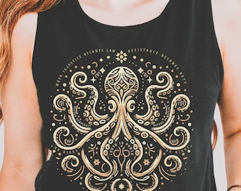 Subtle FDT Octopus Art Anti Fascist Tank Top, Comfort Colors Quiet Activism Mandala Sleveless Tee, 8647 Trump Fascism Feminist Leftist Gift