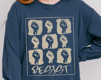 Resist Fascism Raised Fist FDT Protest Tee, Comfort Colors Resistance Graffiti Activist Shirt, cadeau voor feministische linkse No Kings Anti Trump