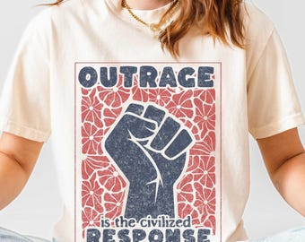 Patriotic Floral Raised Fist Protest Unisex Tee: Comfort Colors Boho Retro Activist Shirt, Distressed Political Resistance Apparel