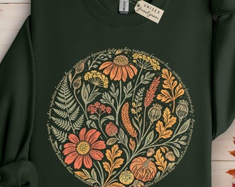 Sudadera de otoño con mensaje oculto, camiseta de protesta política sutil con estampado botánico de otoño, sudadera de cuello redondo de resistencia feminista acogedora, regalo anti-MAGA de No Kings