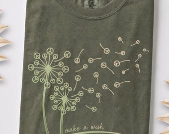 Peace Symbol Dandelion Shirt, Comfort Colors Soft Activism Tee, Anti War Graphic Tee, Minimal Hippie Protest Shirt, Scatter Kindness Gift
