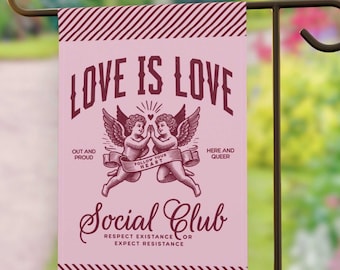 Bandera de jardín "Love Is Love", pancarta de porche "Alianza LGBTQ", banderín de jardín "Here and Queer", decoración para exteriores de club social de género diverso