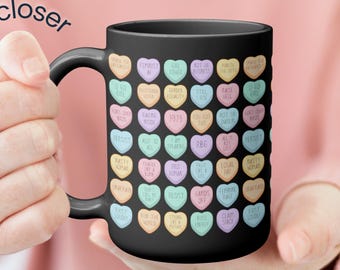 Galentine Candy Hearts Coffee Mug, Feminist Valentine Conversation Hearts Ceramic Cup, Progressive Equal Rights Activism Gift For Her
