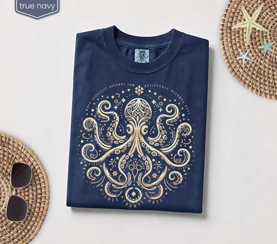 Subtle FDT Octopus Art Anti Fascist Tee, Comfort Colors Quiet Activism Mandala Shirt, 8647 Trump Fascism Feminist Leftist Ocean Lover Gift