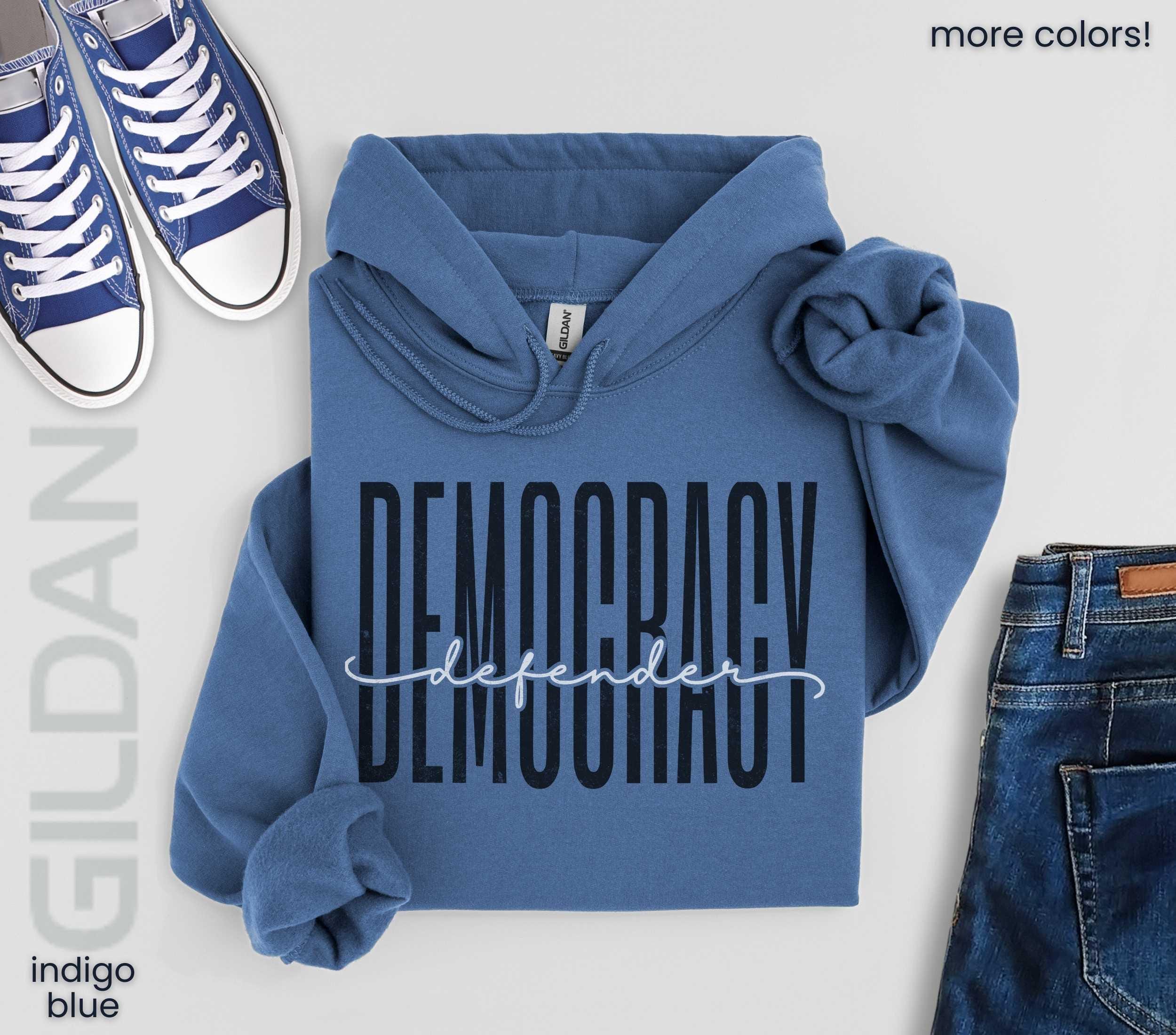 Democracy Defender Hoodie – Gildan 18500 Heavy Blend®, Unisex Political Sweatshirt, Bold Activist Typography, Pro-Democracy Gift