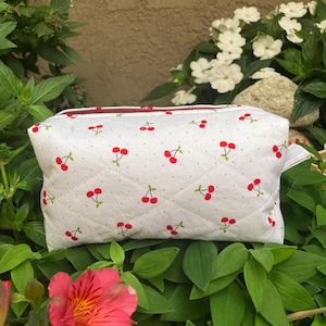 Red Cherries Quilted Makeup bag travel bag cosmetic bag toiletry bag trendy aesthetic bag gift bridesmaid wedding shower cherry