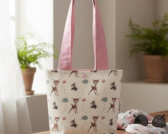 Bambi Mini Tote, floral pink tote bag, gift bag handmade
