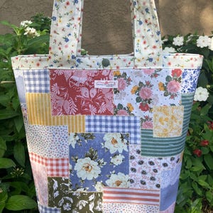 cottage core patchwork tote bag, shoulder bag totes, floral patchwork blue, gift for her market bag