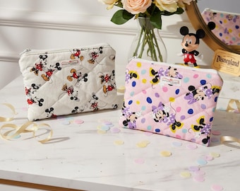 Quilted Zipper Pouch , Mickey Mouse and Minnie Mouse Bags, Disney Characters, Plush Bag, Makeup Bag, School Pouch / Clutch