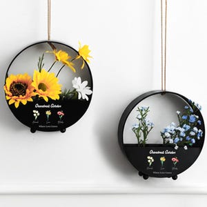 Metalen hangende bloemenmand, aangepaste naam geboortemand met bloemen, muurhanger voor bloemen, huisdecoratie, Moederdagcadeaus, oma cadeau