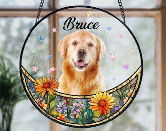 Attrape-soleil pour portrait d'animal de compagnie en vitrail personnalisé : cadeau commémoratif de chien