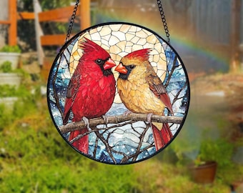Atrapasueños de Cardenal de Vitral: Agapornis para Colgar en la Ventana