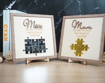 Mother's Day Gifts For Mom, Mama Puzzle Piece Sign, You are the piece that holds us together, Gifts For Mom, Custom Mom Puzzle Wooden Plaque