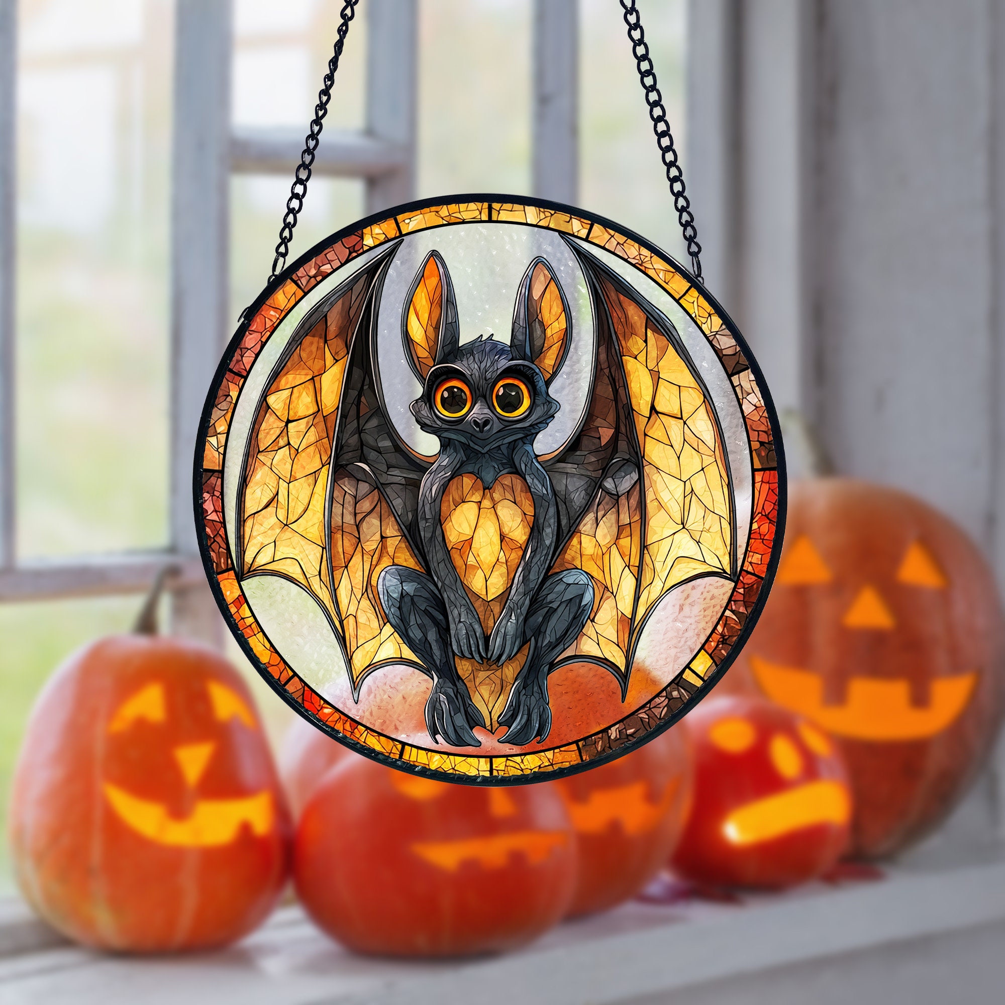 Moonlight Window Bat Bat Stained Glass Window Hanging: Gothic Halloween Decor - Etsy