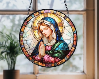 Attrape-soleil en vitrail Vierge Marie : décoration d'intérieur religieuse