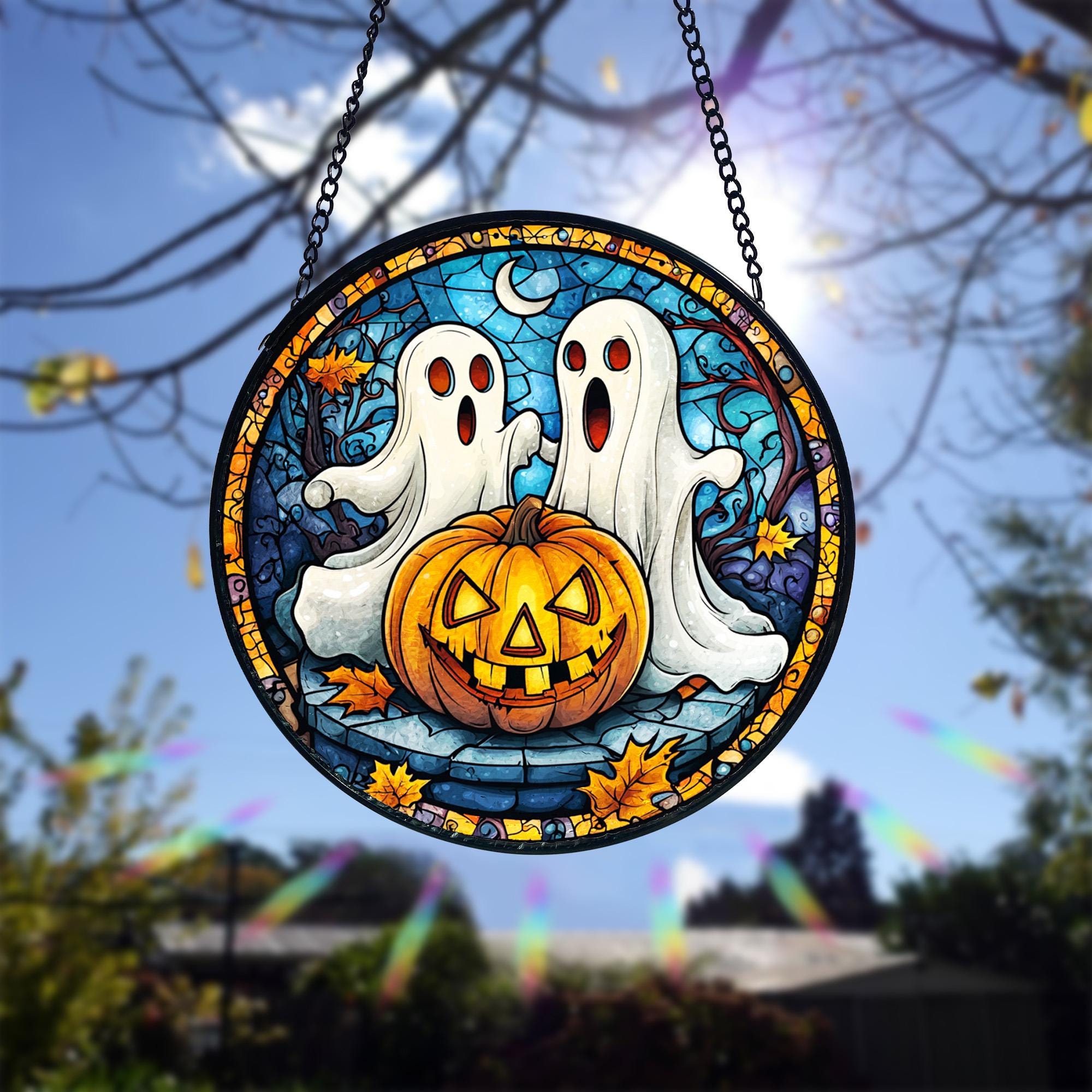 カボチャ ステンドグラス ハロウィンおばけ ゴーストとカボチャの