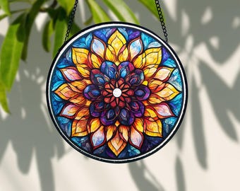 マンダラステンドグラスサンキャッチャー：丸窓飾り - Etsy 日本