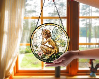 妖精のステンドグラス窓飾り：魔法の庭の装飾 - Etsy 日本