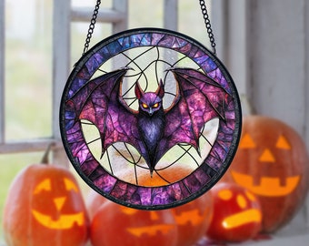 Bat Suncatcher: Gothic Stained Glass Window Hanging, Halloween Decor
