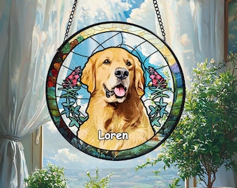 Personalized Pet Portrait Stained Glass Suncatcher, Pet Memorial Gift, Dog Portrait From Photo Suncatcher,Loss Of Pet Gift,Pet Sympathy Gift