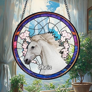 Custom Horse Portrait from Photo Suncatcher, Pet Sun Catcher Memorial Stained Glass Pet Memorial, Personalized Pet Portrait Horse Lover Gift