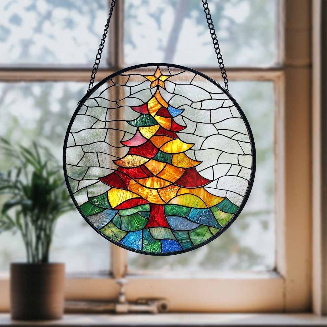 Stained Glass Christmas Tree Suncatcher: Holiday Window Decor - Etsy