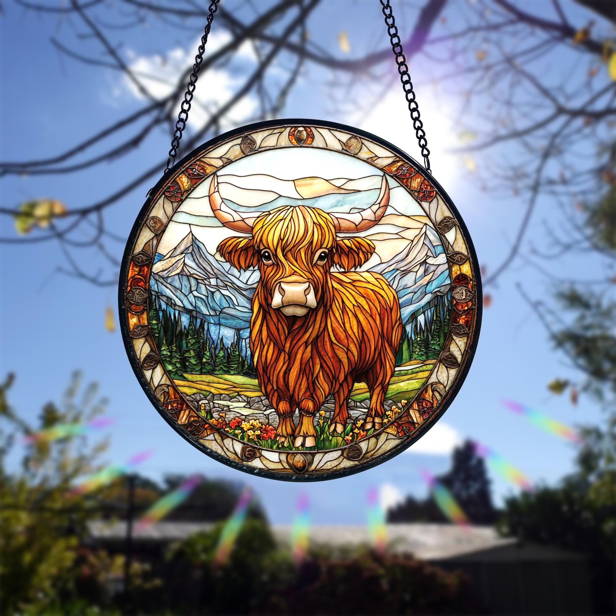 Handgefertigter Sonnenfänger Mit Hochlandkuh – Acryl-Fensterdeko Für Weihnachten & Ganzjährigen Glanz | Inkl. Geschenkverpackung