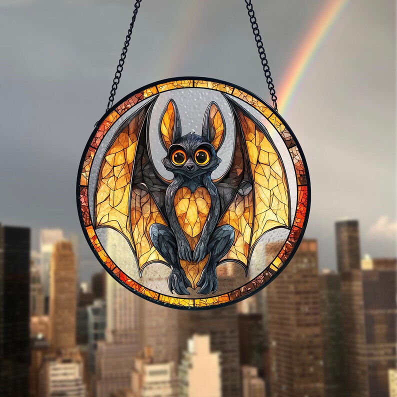 Bat Stained Glass Window Hanging: Gothic Halloween Decor - Etsy