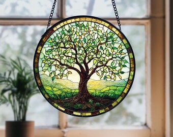 手作りの生命の樹ステンドグラス窓飾り：自然の装飾 - Etsy 日本