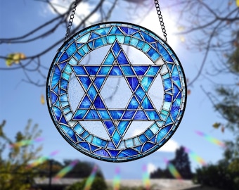 Acchiappasole in vetro colorato a forma di Stella di David: regalo di arredamento ebraico
