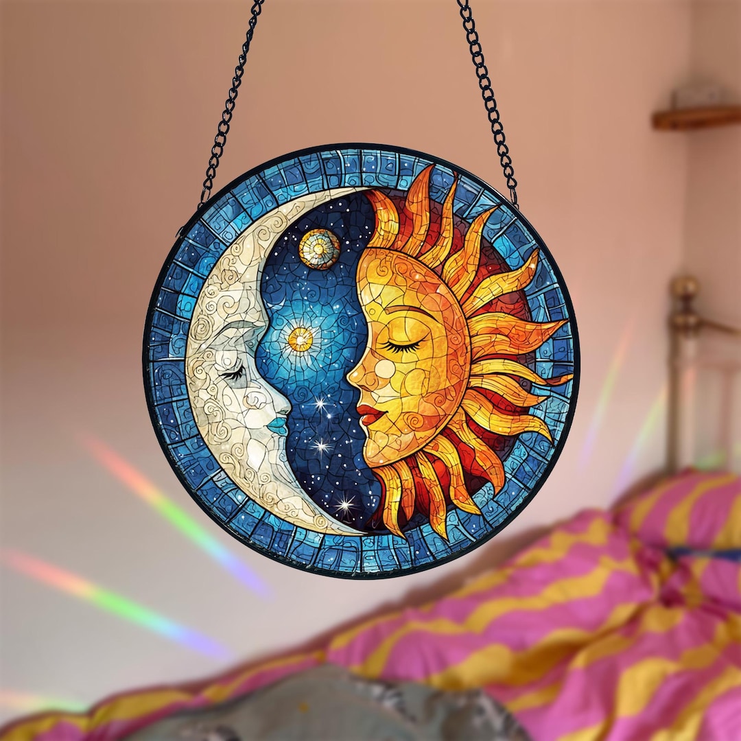 Stained Glass Suncatcher of Sun and Moon, Sun and Moon Keepsake ...