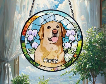 Personalized Dog Photo Stained Glass Suncatcher Pet Portrait Lightcatcher Pet Loss SunCatcher Pet Memorial Pet Lover Gift Window Hanging