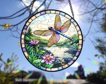 Dragonfly Stained Glass Suncatcher: Nature Inspired Window Art