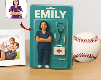Custom Photo Nurse Action Figure Acrylic Block: Personalized RN Gift