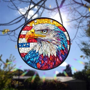 American Flag and Eagle Window Hanging, American Flag Stained Glass Suncatcher, Gifts for Fourth of July, Patriotic Home Decoration Gifts