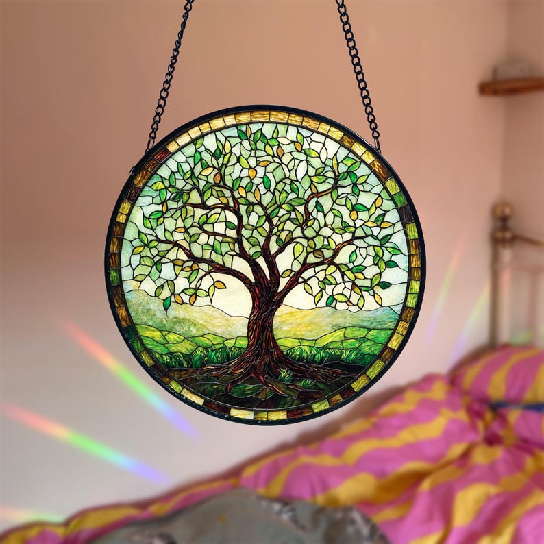Handmade Tree of Life Stained Glass Window Hanging: Nature Decor - Etsy