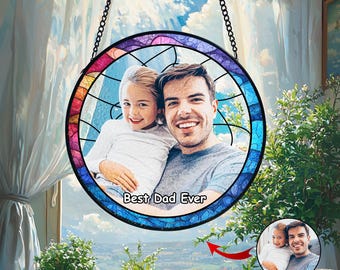 Custom Stained Glass Dad Portrait Suncatcher: Personalized Memorial Gift