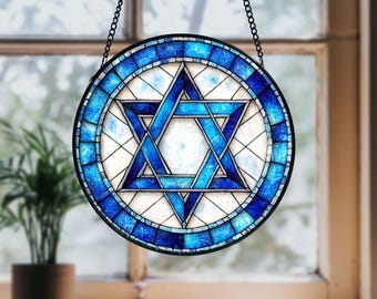 Acchiappasole in vetro colorato con stella di David ebraica fatto a mano, regalo di Hanukkah