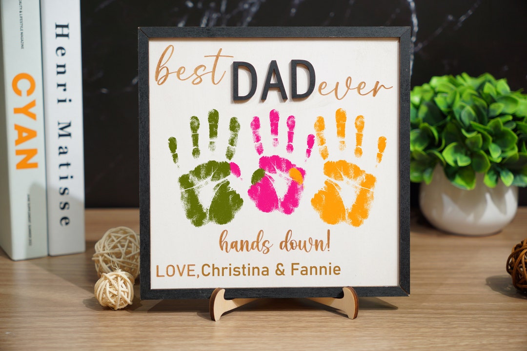 Personalized Dad Handprint Wooden Sign | Custom Engraved Father's Day ...