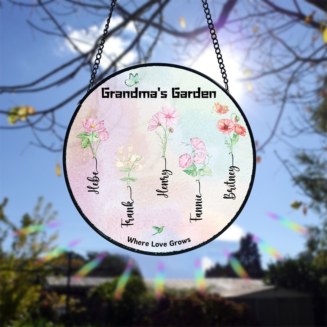 Personalized Grandma's Garden Stained Glass Birth Flower Suncatcher - Etsy