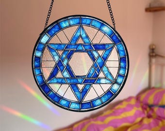 Acchiappasole in vetro colorato a forma di Stella di David: decorazione per le feste ebraiche