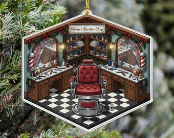 Personalized Barber Shop Christmas Ornament, Vintage Barber Chair Acrylic Decoration