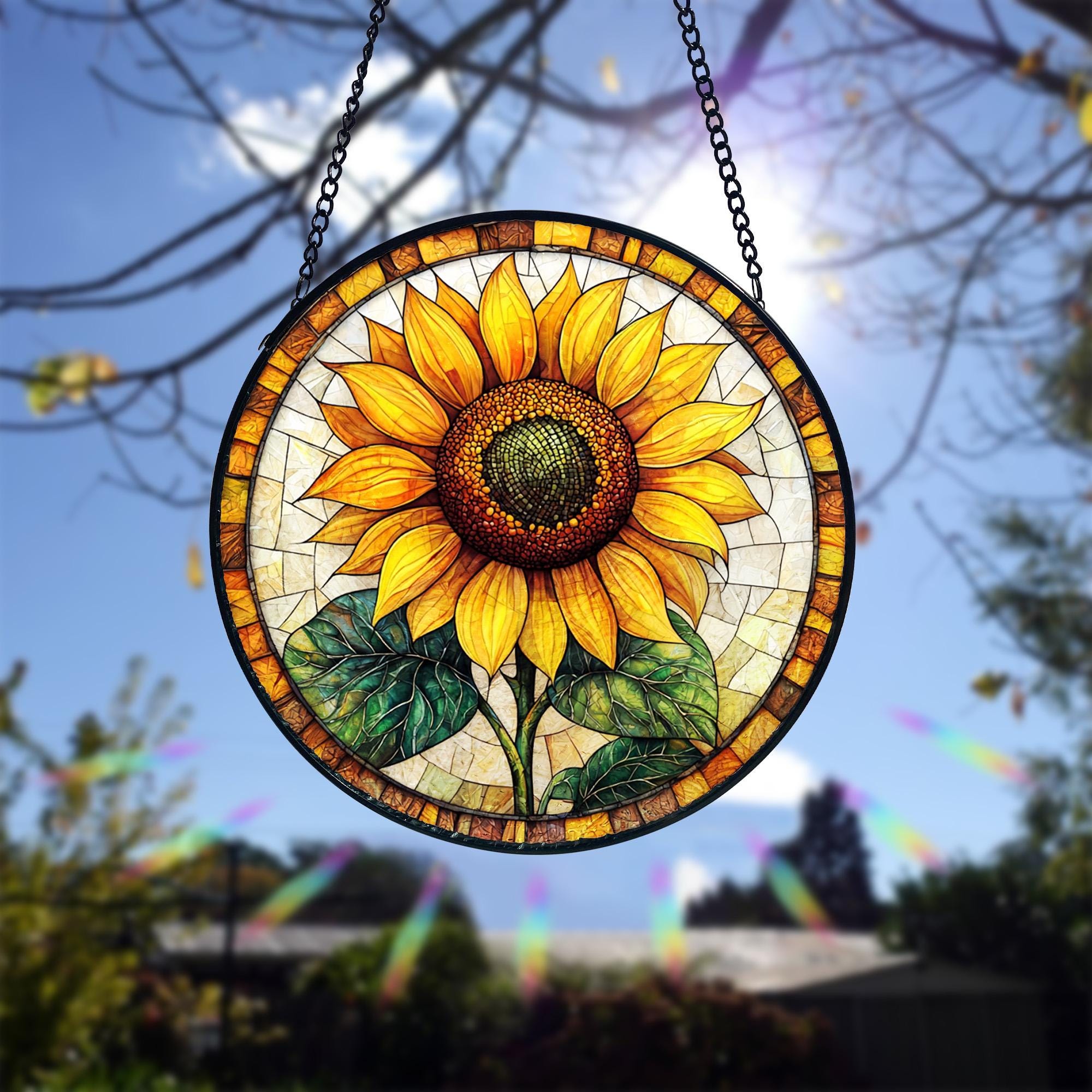 Acchiappasole in vetro colorato a forma di girasole