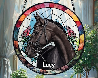 Custom Horse Portrait from Photo Suncatcher, Horse Suncatcher Stained Glass Pet Memorial, Personalized Pet Portrait Horse Lover Gifts
