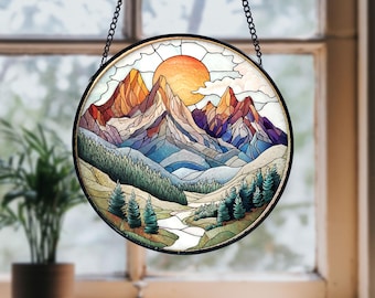 Atrapasueños de vitrales de cordillera hechos a mano: colgante de ventana natural