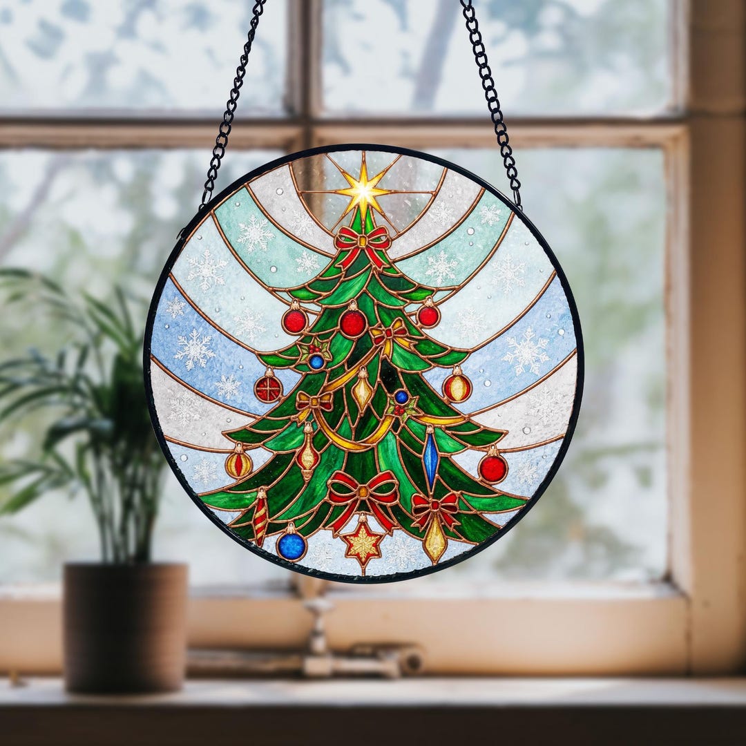 Stained Glass Style Christmas Tree Suncatcher, Holiday Window Decor - Etsy